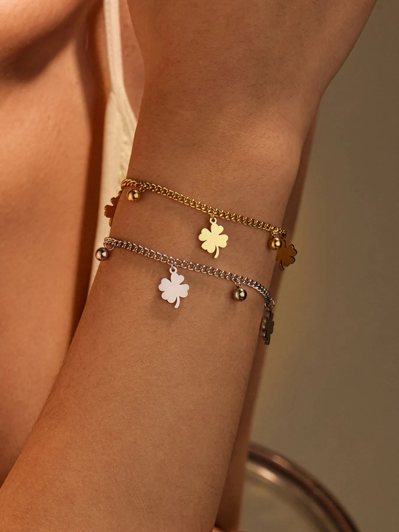 Stainless Steel Four Leaf Clover Bracelet