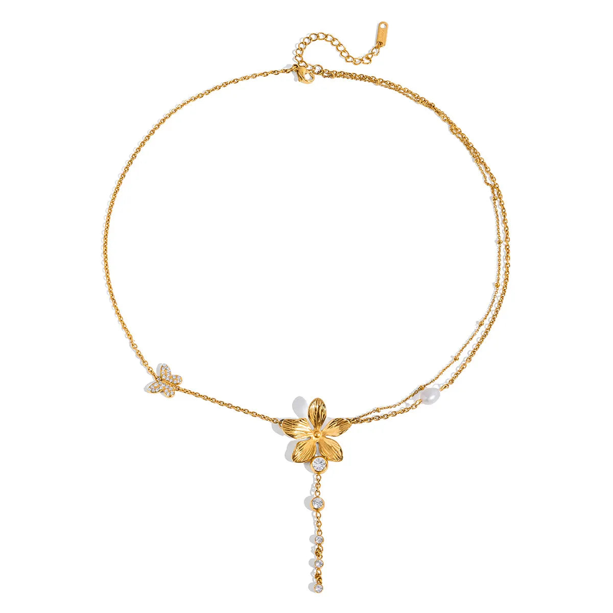 3-Piece 18K Gold-Plated Stainless Steel Flower Necklace