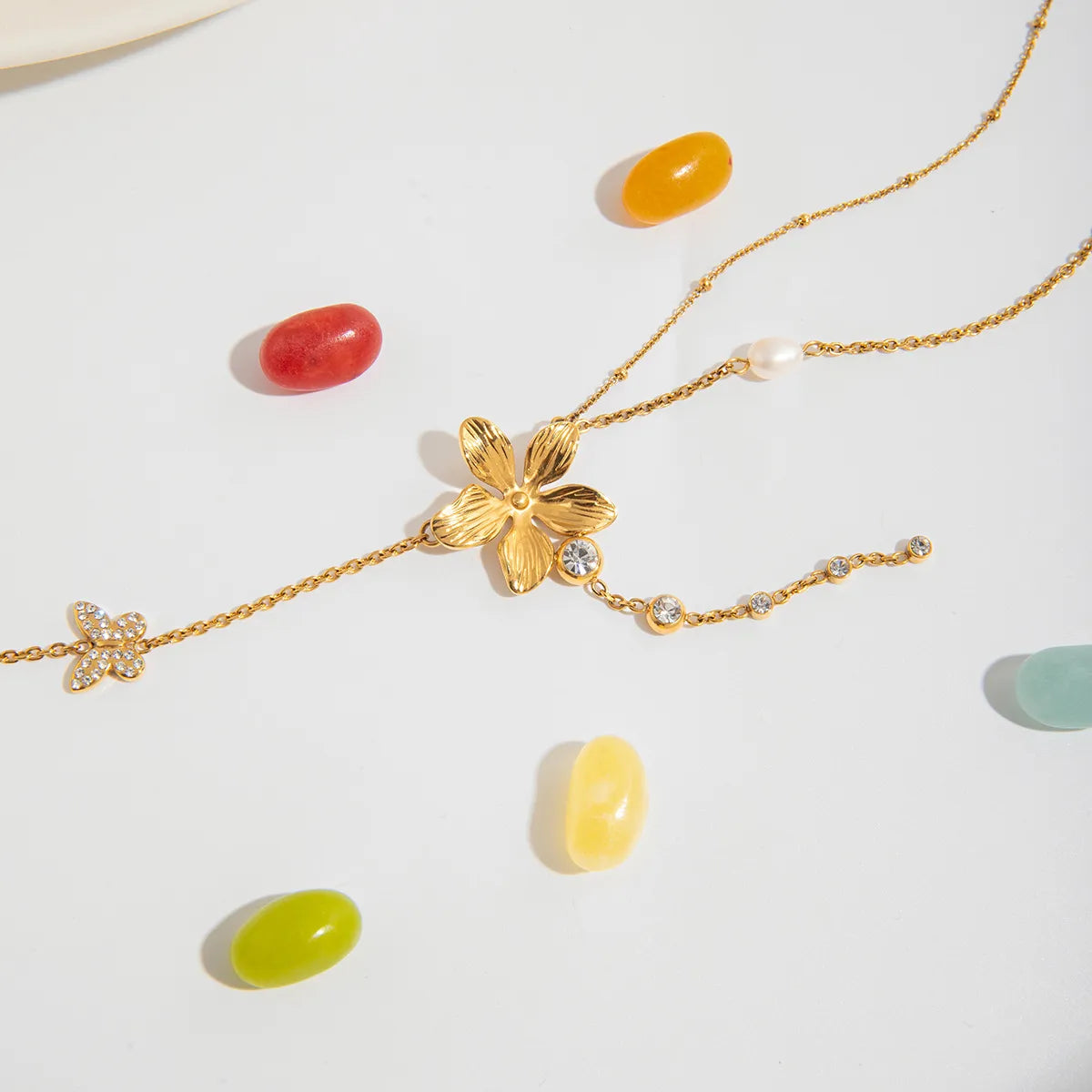 3-Piece 18K Gold-Plated Stainless Steel Flower Necklace